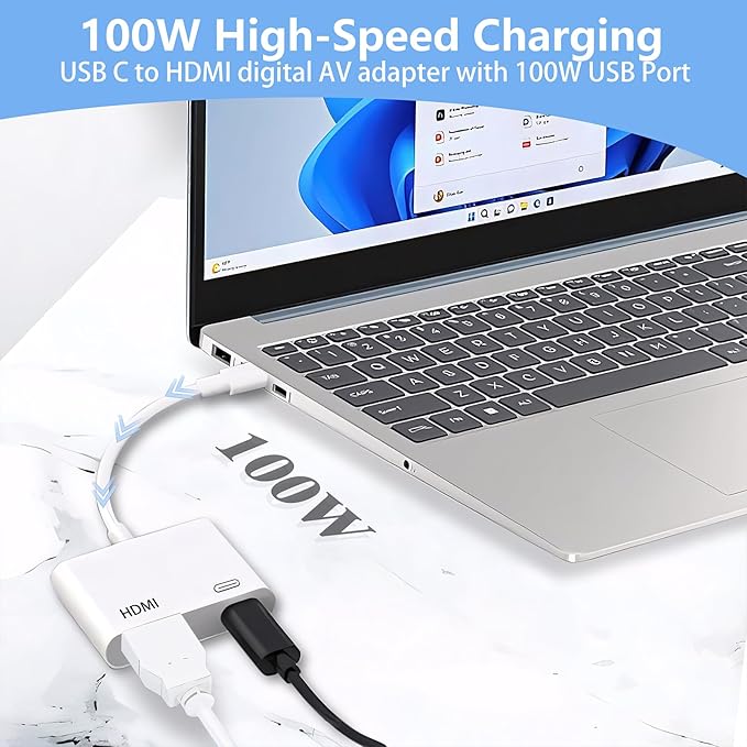 Kinhaly USB C to HDMI for TV, 4K@60Hz Type C to HDMI Adapter with Charging Port, iPhone to Hdmi to USB C Adapter Compatible for iPhone 16/15 Series/iPad Pro/Galaxy/MacBook Pro to HDTV Projector
