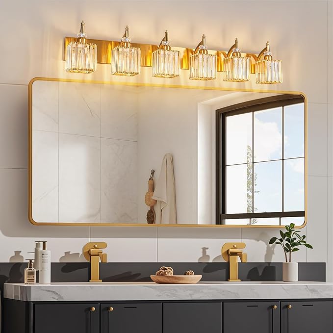 BBLLWJ Crystal Vanity Lights - Gold 6 Light Modern Bathroom Vanity Light Fixtures Over Mirror