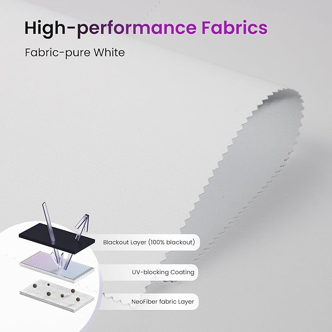 Astomi Motorized Roller Shades for Windows, Blackout Smart Blinds for Indoor, Effortless Remote & Voice Control, Compatible with Alexa, Google Home, Custom Size，Fabric-Pure White