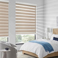 COOLWINDS Motorized Zebra Blinds for Windows Cordless Electric Curtains with Remote Control Blackout Shades Custom Smart Blinds Compatible with Alexa Google Home(Roomdarking Caramel,W43 X 72in)