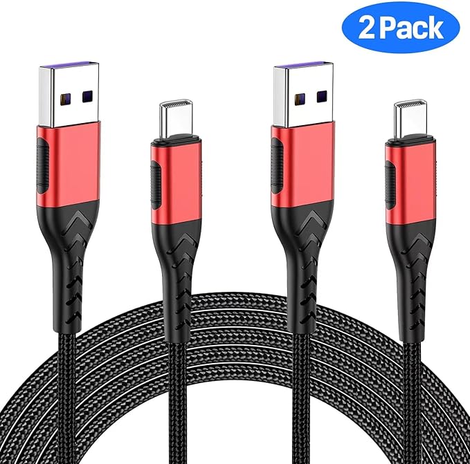 Durcord USB C Charger Cable, Upgarded 2Pack 1ft Fast Charging 1 Feet USB Type C Charging Cord Cable, 1 Foot Type C Charger Premium Nylon Braided USB Cable Compatible with iPhone 15/Pro/Plust/Max-Red