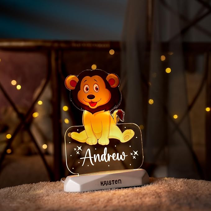 hun concept Kids Lion Night Light – Personalized Name Lamp for Boys & Girls, Custom Animal LED Bedroom Decor, Baby Nursery Nightlight Gift, Cute Safari Theme Children’s Room Lamp