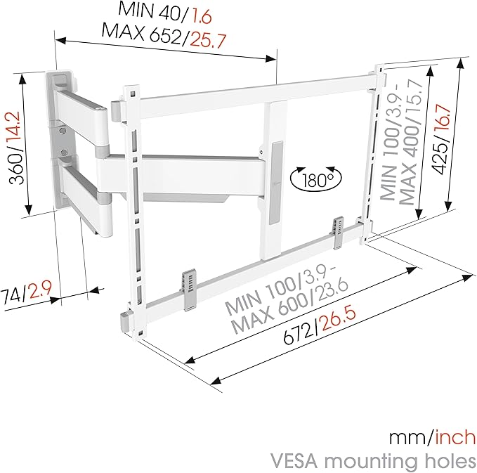 Vogel's TVM 5645 Full-Motion Ultra-Thin TV Wall Bracket for 40-77 inch TVs, Max. 45 kg, Swivels up to 180°, Full-Motion TV Mount max. VESA 600x400, Universally Compatible