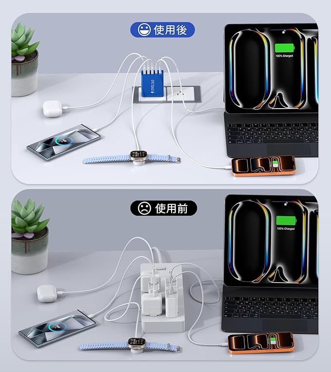 USB C Wall Charger, 60W USB C Charger Block 2-Pack 5-Port PD Fast Charging Blocks,Multiport 2USB C+3USB A Plug,Type C Power Adapter Brick Cube for iPhone 17/16/15/14/13,Samsung,for Switch（Dark Blue）