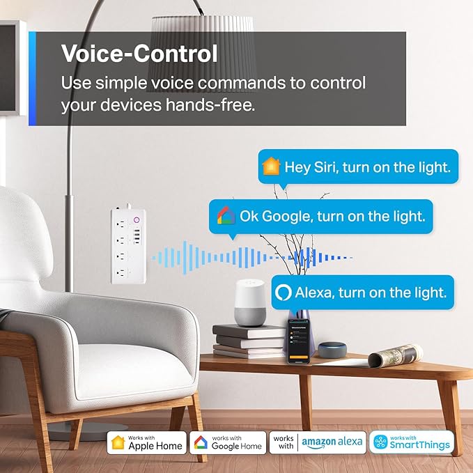 Matter Smart Power Strip,WiFi Flat Plug Strip with 4 Smart Outlets and 4 USB Ports, Voice/APP Remote Control,5 Ft Extension Cord Surge Protector,Compatible with Alexa, Apple HomeKit and Google