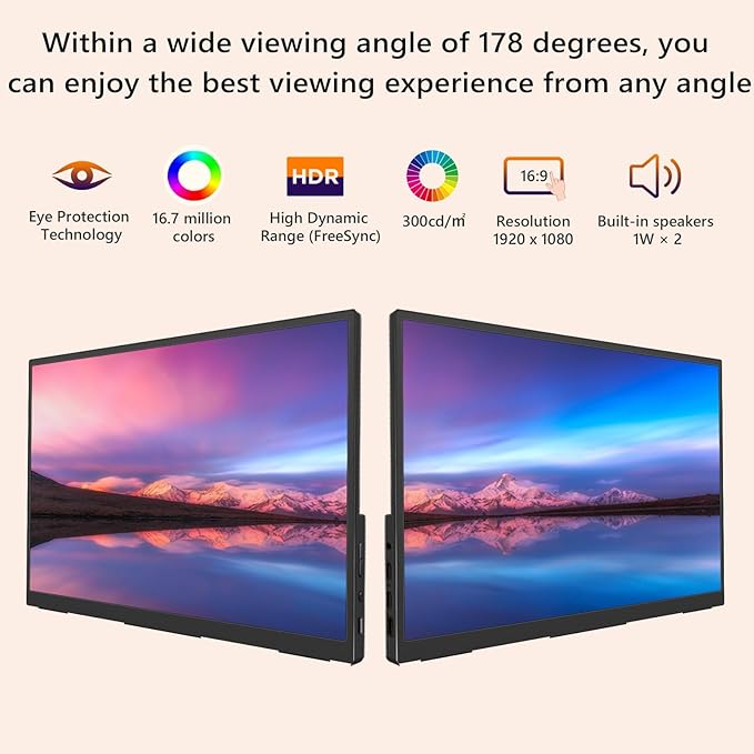 Viyivwine Portable Monitor Touchscreen, 15.6''Laptop Screen Extender, FHD IPS Touch Screen, Travel Monitor with Kickstand & Speaker, HDMI USB C External Monitors for Laptop Phone Computer Xbox Switch