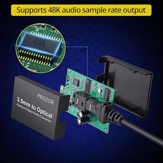 PROZOR 3.5mm to SPDIF Converter Analog to Digital Audio Cable ADC Adapter for Enhanced Sound Toslink Optical Output 3.5mm to Optical Cable for Gaming Consoles Computers and Projectors etc