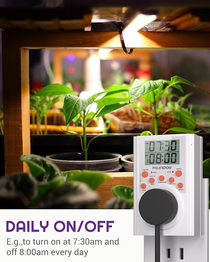 Timer Outlet, Nearpow Multifunctional Infinite Cycle Programmable Plug-in Digital Timer Switch with 3-Prong Outlet for Appliances, Energy-Saving Timer, 15A/1800W