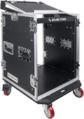 Sound Town Heavy-Duty 1/2" (12mm) 14U PA DJ Rack/Road Case with 11U Slant Mixer Top, 20’’ Rackable Depth and Casters, 14-Space ATA Case, Pro Tour Grade (STMR-14UW)