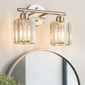 FDPBY Modern 2 Light Crystal Vanity Light, Brushed Nickel Vertical Bathroom Light Fixture Over Mirror for Dressing Table Sink, Compatible with Dimmable Bulbs (Bulbs Not Included)