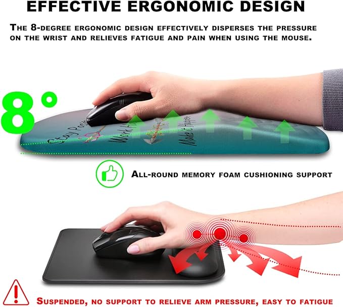 KUOSGM Mouse Pad Wrist Support, Ergonomic Mouse Pad with Massage Dot, Comfortable Computer Mouse Pad for Laptop, Wrist Rest Pain Relief Mousepad with Non-Slip PU Base for Office & Home, 12 x 8 in