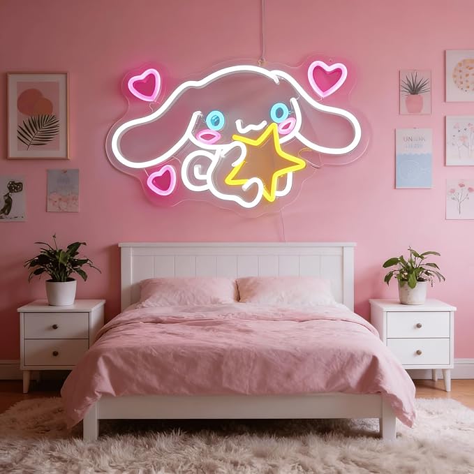 THIIXDAI Cinnamoroll Neon Sign for Room Decor, USB Powered LED Lights with Dimmable, Japanese Cartoon Dog Neon Signs, Cute Night Light Gifts for Children (15"L x 9.61"W)