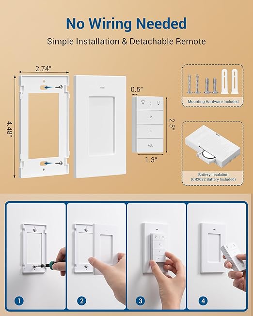 DEWENWILS Remote Control Outlet Wireless Light Switch, 2 Independent Control Sockets Electrical Remote Outlet Switch for Lamps, Fans, Household Appliance, No Wiring,100 Ft Range