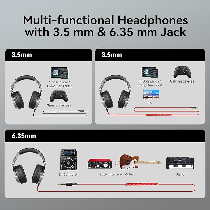 OneOdio Wired Over Ear Headphones Hi-Res Studio Monitor & Mixing DJ Stereo Headsets with 50mm Drivers and 1/4 to 3.5mm Jack for AMP Computer Recording Podcast Keyboard Guitar Laptop - Black