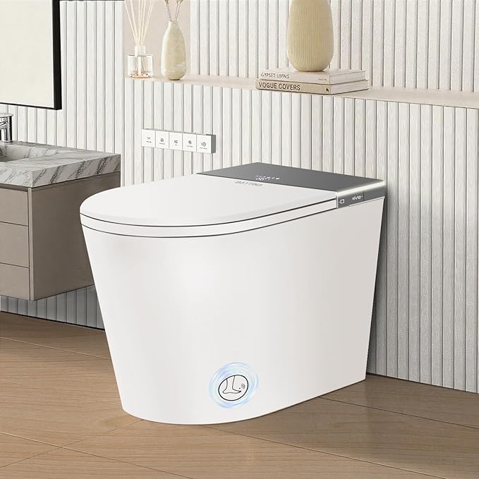 BAYTINA Smart Toilet, One Piece Toilet with Bidet Built in,Modern Elongated Toilet with Built-in Tank, Heated Toilet Seat, Bidet Warm Water, Dryer, Automatic Toilet Flusher, Foot Sensor Operation