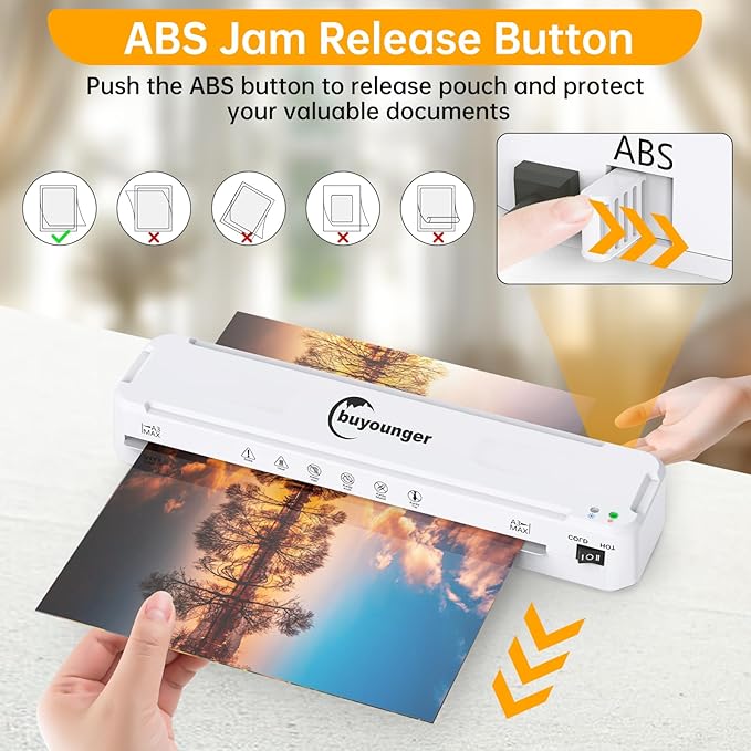 Buyounger Laminator Machine, A3 Laminator Machine with 30 Laminating Sheets, 13 Inch Laminating Machine with Fast Warm-up for A3/A4/A5/A6, Thermal and Cold 11X17 for Home School Office