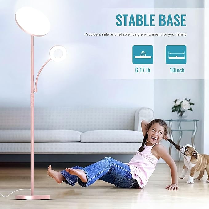 marctronic Pink Floor Lamp, 42W 4000LM Super Bright LED Room Lamp with Adjustable Reading Light,Dimmable Modern Standing Lamp with Remote & Touch Control for Room Bedroom Office Floor Light