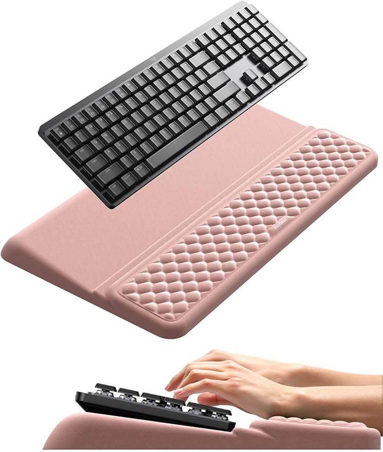 Vaydeer Wrist Rest with Keyboard Stand, Computer Wrist Support Pad, Ergonomic Keyboard Riser Holder Lifter Tray with Wrist Pad, Memory Foam Desk Cushion, Palm Hand Typing for Office Home School-Pink