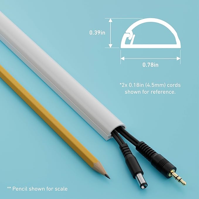D-Line 31.4in TV Cord Hider, Patented Half Round Cable Cover, Hide Wall Mount TV Wires, Hinged One-Piece Cable Concealer, Adhesive, Decorative Raceway - 2X 0.78in W x 0.39in H x 15.7in L - White
