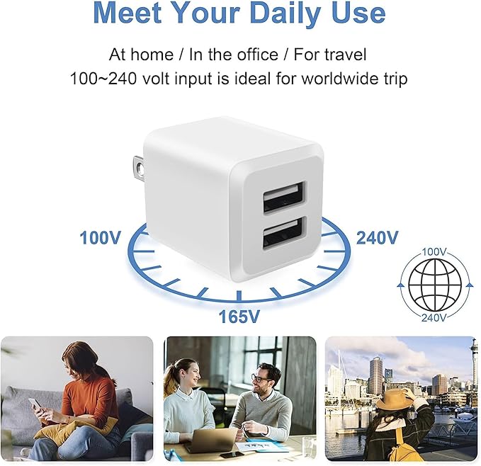 USB Wall Charger，Dual A USB Port Cube Power Plug Adapter，Fast Phone Charger Block Charging Box Brick for i Phone 16 15 14 13 12 11 Pro Max 10 SE X 8 7 Plus-Colorful