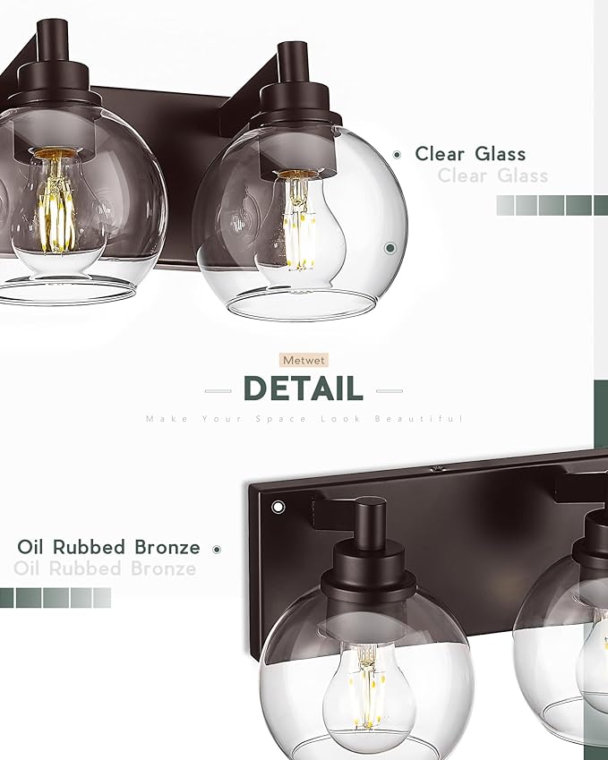 METWET Oil Rubbed Bronze Bathroom Light Fixtures, 6-Light Bathroom Vanity Lights Over Mirror with Globe Clear Glass Shade, 38 Inch Modern Sconces Wall Lighting, VL195-ORB-6