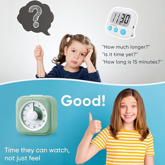 60 Minute Visual Timer for Kids, Silent Countdown Clock, Time Management Tool for Homeschool Study Supplies, Classroom, Home, Kitchen, Desk (Green)