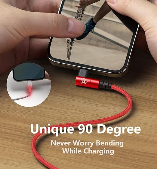 USB C to Lightning Cable 6FT, 90 Degree iPhone Charger Cables [Apple MFi Certified] 3Pack Fast Charging Cord Nylon Braided USB C Lightning Cable Compatible with iPhone 14/13/12/11/Pro Max/Plus/8/7-Red