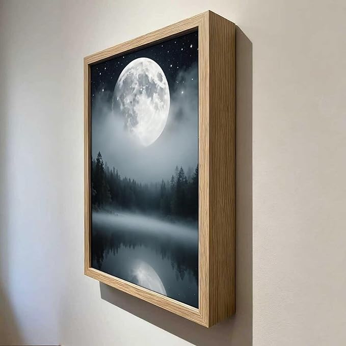 URVIP LED Glowing Photo Frame, 3D Starry-Sky Moon Lake Misty Forest Wall Art, 9x12 Inches Dimmable Light Up Light Painting for Bedroom, Unique Aesthetic Decor, Great Birthday Gift for Women Men