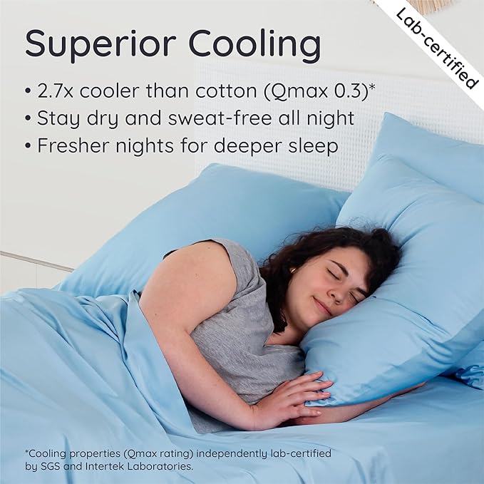Bambaw California King Sheet Set 4pcs – 100% Viscose Derived from Bamboo Sheets Deep Pocket, Fits Up to 16'' Mattresses, Temperature Cooling Bed Sheets, Super Soft Bed Sheets (Dream Blue)