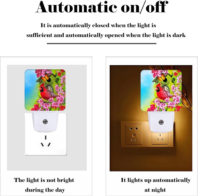 FSHVQKD Red Cardinal Night Light,Plug-in Night Lights with Dusk to Dawn Sensor for Stairway,Hallway,Bedroom Sleep Friendly Ideal for Women/Girls/Boys Gift,0.5w