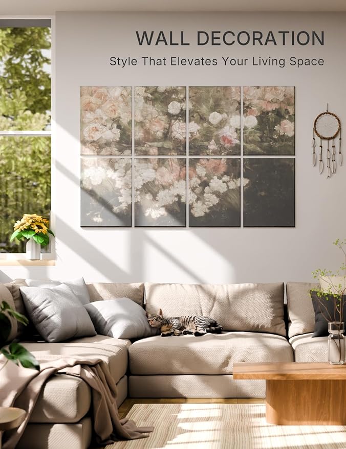 Wall Art Acoustic Panels,35''X24''Sound Absorbing Panels-8-Pack with 50 Adhesive Tabs, Decorative Sound Absorbing Panels for Living Room and Recording Studio, Offices-Garden in May