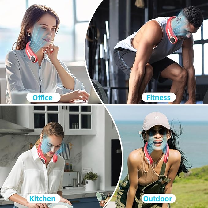 Portable Neck Fan,Hands Free Personal Wearable Bladeless Fan,6000mAh USB Rechargeable,360° Cooling,LED Display,4-Speeds,Birthday Gifts for Men Women Dad Mom,Valentines Day Gifts for Her Him (Red)