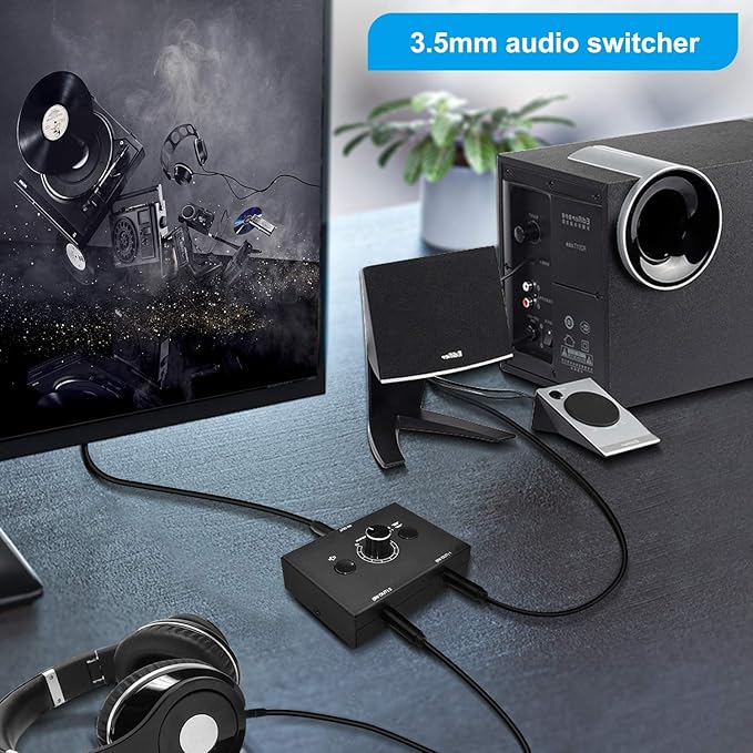 Audio Switcher 3.5mm Audio Selector Splitter Box Mini 2(1)-in-1(2)-Out Audio Sharing Manual Selector Compatible Active Speaker((3.5mm Stereo Audio Switcher)