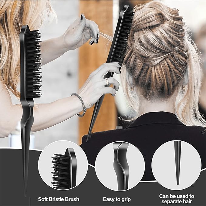 SWEET VIEW 3 Pcs Slick Back Hair Brush, Rat Tail Comb, Edge | Bristle Brush, Hair Accessories for Girls, Kids, Toddlers Sleek Ponytail/Bun, Edge Control and Smoothing Baby Hair & Flyaways