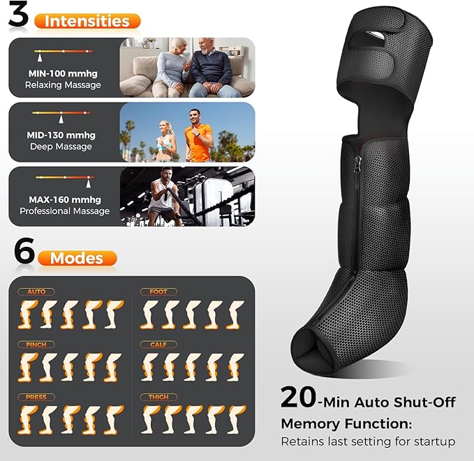 Nekteck Leg Compression Massager with Heat Leg Massager for Circulation and Pain Relief, Air Compression Boot Massage Tool with 2 Heats 6 Modes 6 Intensities, Relaxation Tool for Men Women