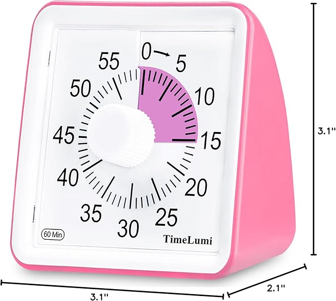 TimeLumi 60-Minute Visual Timer for Kids, Time Management Tool Study Classroom Timer, Home Edition Silent Countdown Timer for Toddler, Teachers and Adults (Pink)