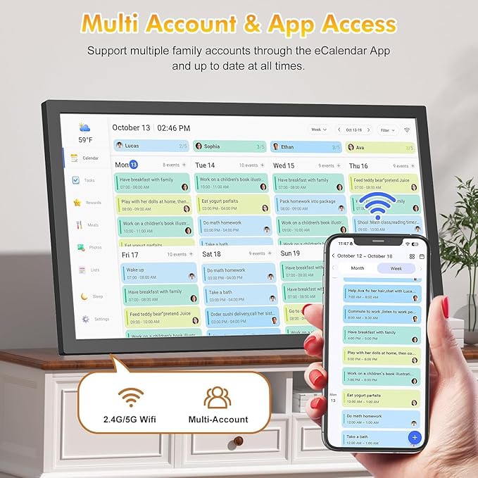 24" Digital Calendar Chore-Chart for-Family-Schedule - Interactive Touchscreen Display Electronic Calendar, Star Reward, Sync Google iCloud Outlook Calendar Via App, Wall Mount, Gift for Mother Father