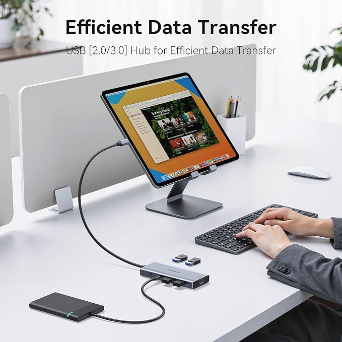 USB C Hub Multiport Adapter for MacBook Pro/Air, 9 in 1 USB C Dongle Dock Mac HDMI Adapter Compatible for iPad Pro, iMac, Dell XPS, Thinkpad(4K@60Hz HDMI, SD/TF Card Reader, 100W PD, 5 USB Ports)