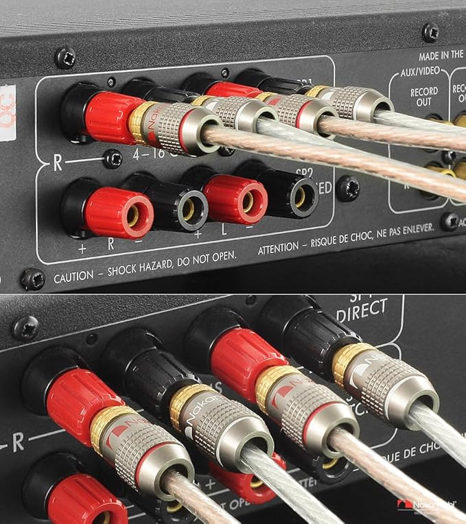 Nakamichi FanLock Excel Series 24k Gold Plated Banana Plugs 10 AWG - 18 AWG Gauge Size 4mm for Speakers Amplifier Hi-Fi Stereo Home Theatre Radio Audio Wire Cable Quick Connector, 12 Pcs (6-Pairs)