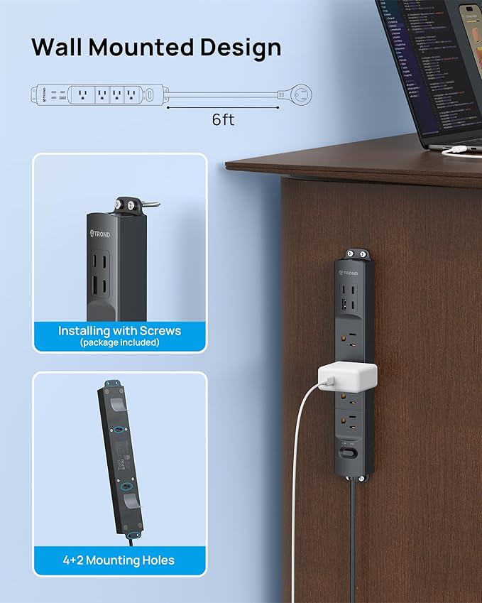 TROND 360° Rotating Plug Surge Protector, Power Strip with USB Ports, 3 USB C and 1 USB A, 1440 Joules, ETL Listed, 1625W, Wall Outlet Extender, 6ft Extension Cord for Home Office Dorm, Black