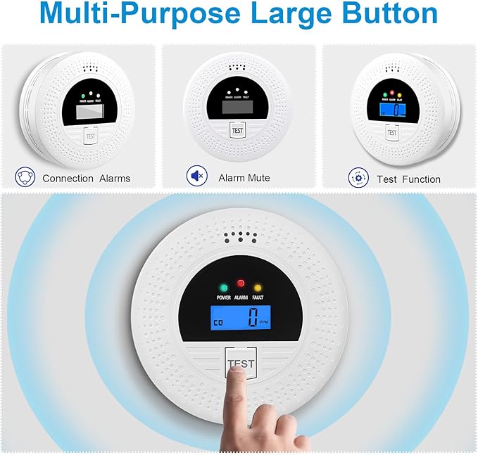 6-Pack Interconnected Smoke and Carbon Monoxide Detector, Battery Operated, Silence/Test Button, Smoke & CO Alarm for Any Room