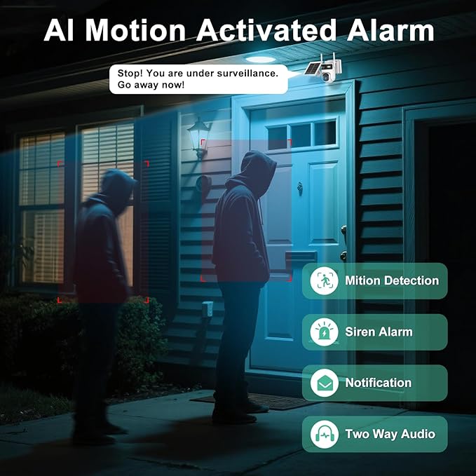 Kweiugfi 4G LTE Cellular Security Camera Dual Lens Outdoor,180-Day Unlimited Data,2K Wireless Solar Security Camera,360° Pan and Tilt,PIR Motion,Sensor Color Night Vision,Built-in VSIM,64GB SD Card