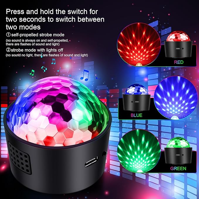 2-Pack Wiwreenm Mini Disco Ball Sound Activated Night Lights Projector for Kids,Halloween,Disco Decoration for Car/Parties