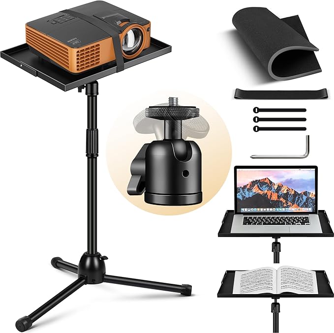 CAHAYA Projector Tripod Adjustable Height: 35.4to 51.2In Foldable Heavy Duty 360 Rotatable Multiple Uses Stand for Studio, Outdoor, Movie, Stage, Home