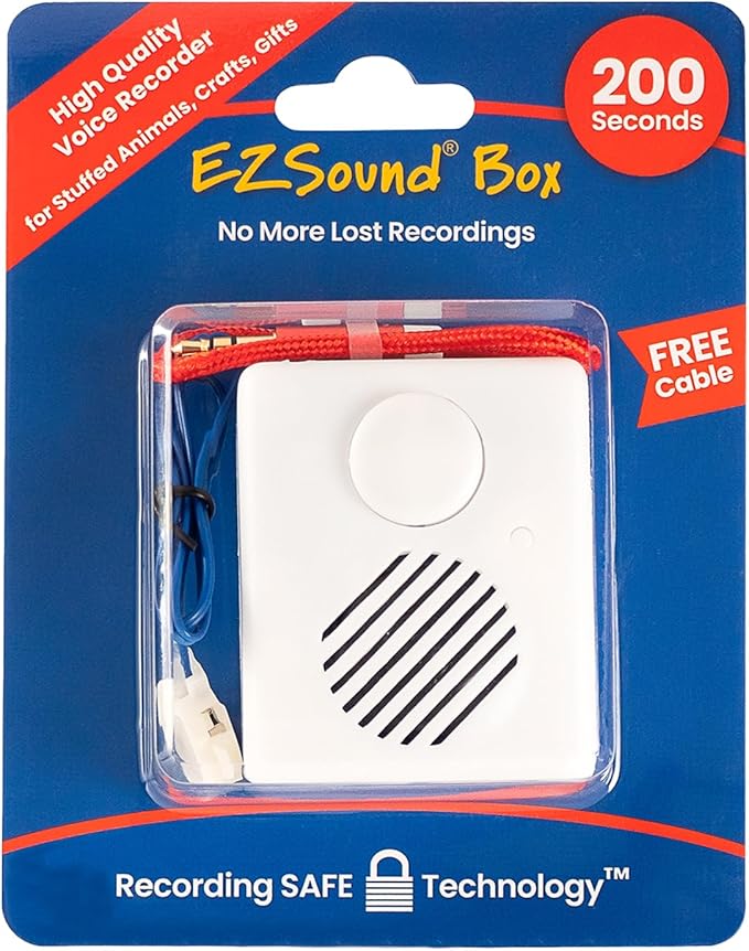 EZSound Box - 10 inch Extension Play Button for Stuffed Animals, Craft Projects, School Presentations, Hobbies, Personalized Items, Model Trains, etc - 200 Seconds - Rerecordable Thru Audio Port
