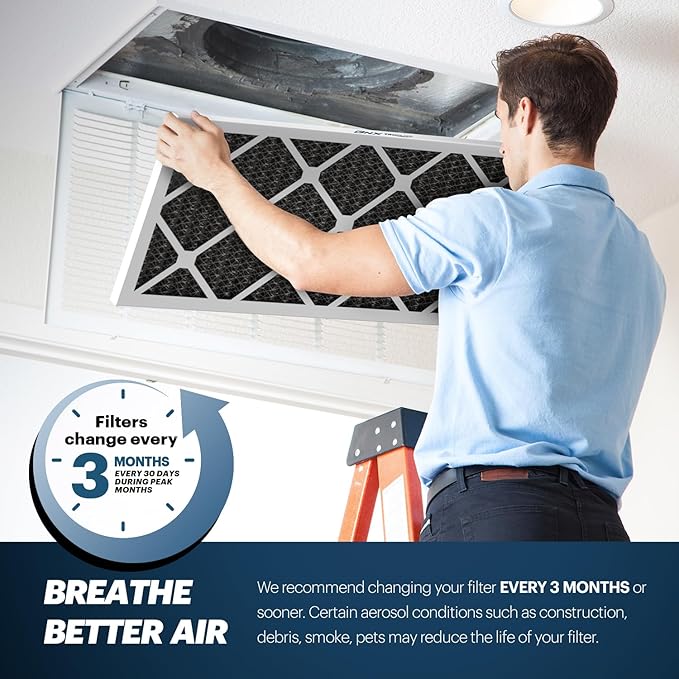 BNX TruFilter 14x30x1 MERV 12 Odor Defense (4-Pack) AC Furnace Air Filter with Activated Carbon - MADE IN USA - Pleated Air Conditioner HVAC AC Furnace Filters - Removes Odor, Mold, Bacteria, Smoke