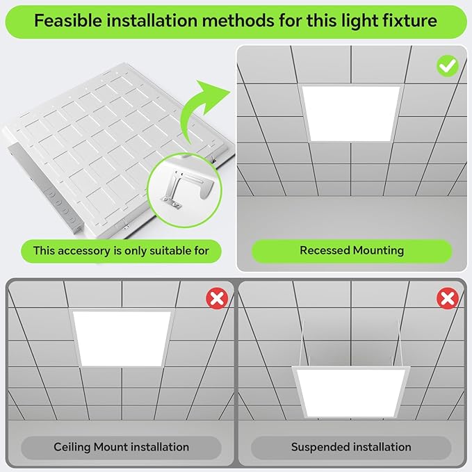 2x2 LED Light Flat Panel, 40/35/30/25/20W, 5 Color Temps 2.7K/3K/3.5K/4K/5K, Dimmable (0-10V) Recessed Ceiling Lights, 5200 LM, Fixture Flush Mount Ceiling for Office Kitchen Garage ETL-2Pack
