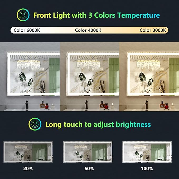 YEELAIT 88x38 Inch RGB LED Bathroom Mirror Front Lit and RGB Backlit Lighted Vanity Mirror for Bathroom Wall Dimmable Anti Fog Memory Shatter-Proof IP54 Waterproof Horizontal/Vertical