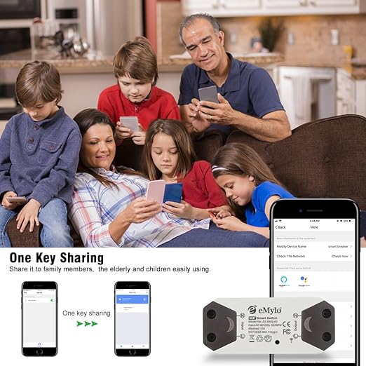 eMylo Smart Wireless Remote Control WiFi Switch Relay Module for Household Appliances Compatible with Alexa 4 Packs