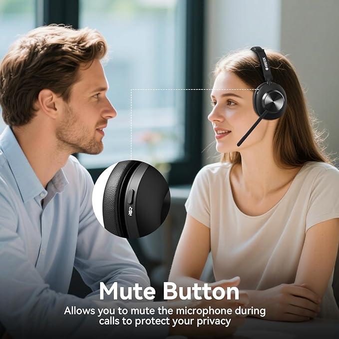 Wireless Headset with Mic for Work, Bluetooth Wireless Headphones with Microphone Noise Cancelling, Mute & USB Dongle for PC Computer Laptop Cell Phones Remote Work Home Office Call Center Zoom Skype